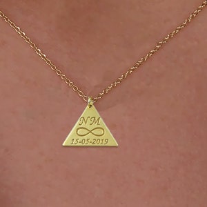 Solid Gold Triangle Necklace with Custom Letters & Symbols - Unique Gift for Her