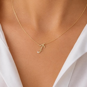 Solid Gold Sagittarius Necklace, Zodiac Necklace, Sagittarius Jewelry, Archer Necklace, Zodiac Gift for Her, December Birthstone Jewelry 画像 1