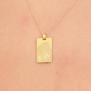 Silver Fingerprint Necklace, Personalized Rectangle Pendant, Custom Memorial Necklace, Engraved Sterling Silver Keepsake Gift for Him Her