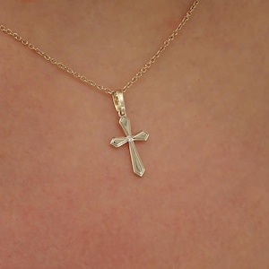 Solid Gold Diamond Cross Pendant | Dainty Tiny Religious Charm Necklace