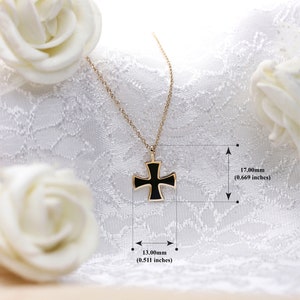 Solid gold black filled cross 14K-9K, Black Enamel Cross, Minimalist Knights Templar cross, Dainty cross pendant, Square cross, Tiny cross image 3