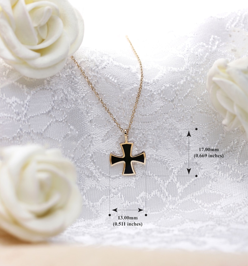 Solid gold black filled cross 14K-9K, Black Enamel Cross, Minimalist Knights Templar cross, Dainty cross pendant, Square cross, Tiny cross image 3