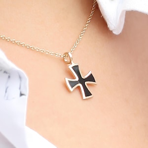 Solid Gold Black Cross, Enamel Cross, Knights Templar Cross, Square Cross