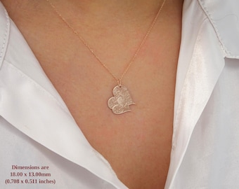 Solid Gold Double Heart Fingerprint Necklace, Custom Memorial Necklace