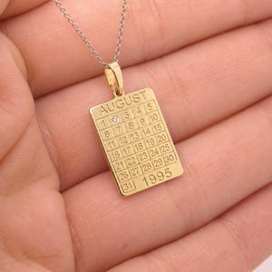 Personalized Calendar Necklace in Solid Gold | Anniversary Date Necklace | Wedding Date Pendant | Birthday Gift | Diamond Calendar Necklace