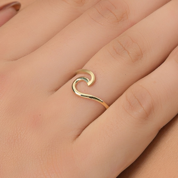 Solid Gold (9K,14K,18K) Ocean Wave Ring, Curled Ring, Minimalistic ring, Gold Wavy Ring, Engagement Ring, Dainty solid gold Ocean Wave Ring