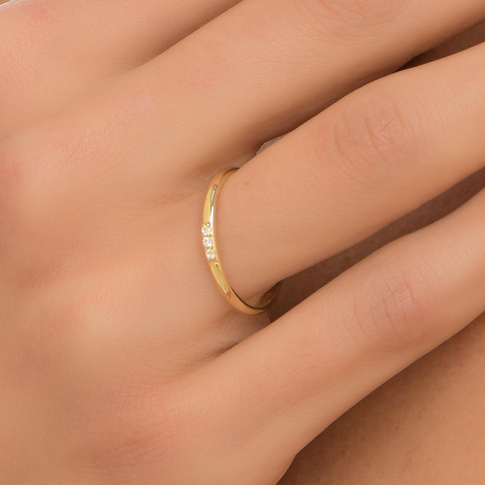 Elegant 14K/18K Solid Gold Ring with 3 Diamonds | Minimalist Engagement & Anniversary Gift