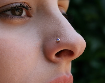 Solid Gold Nose Stud 14K, Solid Gold 18K Genuine Diamond Nose Stud, Nose Stud with Black Diamond, Gold Nose Piercing, Gold Modern Nose Stud