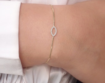 Solid Gold Geometric Cubic Zirconia Bracelet, Dainty Gold Bar Bracelet, Delicate  Gold Bracelet, Gold Bar Bracelet, Cubic Zirconia Bracelet