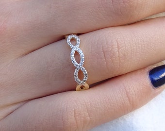 Solid Gold (9K,14K,18K) Braided Ring, Minimal Diamond Ring, Infinity Ring, Engagement Ring, Celtic Wedding Band Ring, Dainty Ring, Boho Ring