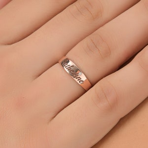 Personalized Solid Gold Name Band Ring | Custom Engraved Stackable Jewelry