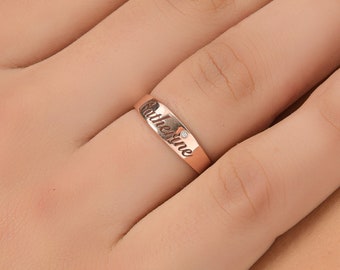 Personalized Solid Gold Name Band Ring | Custom Engraved Stackable Jewelry