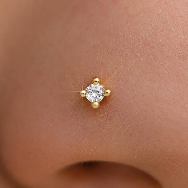 Solid Gold Diamond Nose Stud | Tiny 14K Nose Piercing | Minimalist Nose Jewelry | Real Diamond Nose Pin