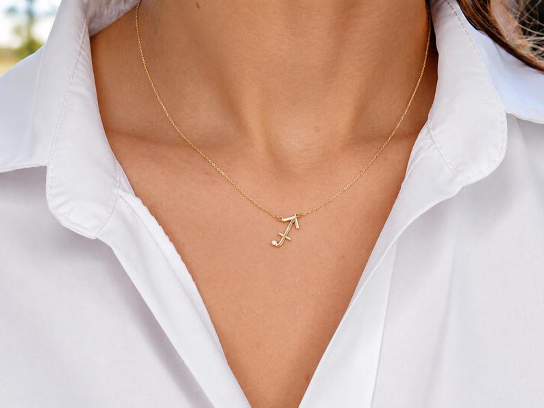 Solid Gold Sagittarius Necklace, Zodiac Necklace, Sagittarius Jewelry, Archer Necklace, Zodiac Gift for Her, December Birthstone Jewelry 画像 5