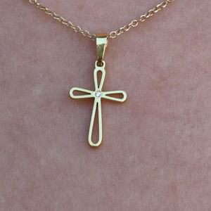 Solid gold cross 14K-18K, Cross with diamond, Gold cross charm, Tiny cross necklace