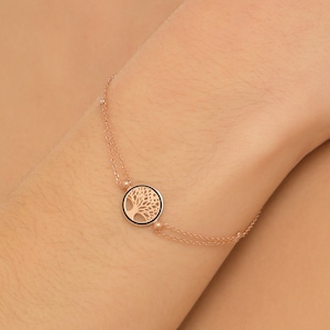 Solid Gold Tree of Life Bracelet with Black Enamel - Modern Custom Design