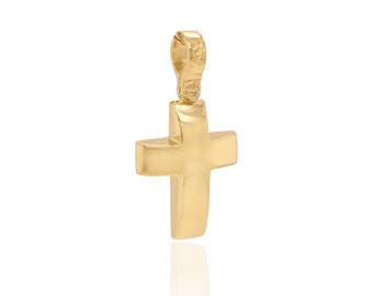 Religious Orthodox Cross Pendant Necklace – Solid 14K Gold, Ideal Baptism Gift