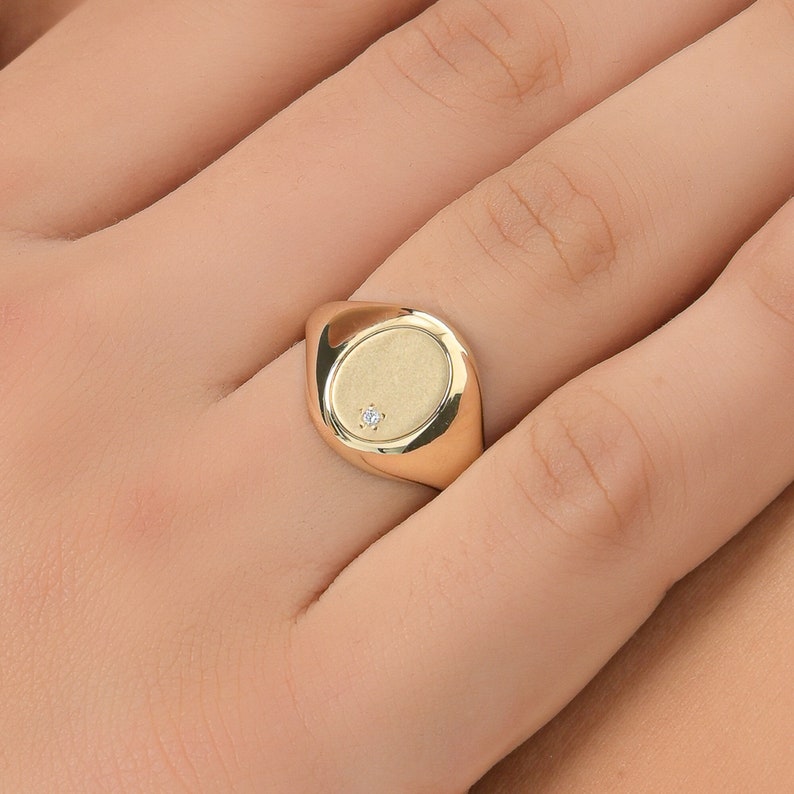 Solid gold 9K,14K,18K Signet Ring, Custom Diamond Ring, Unisex Ring, Chevalier ring, Custom engraved ring, Valentines Day Gift for Her/Him image 1