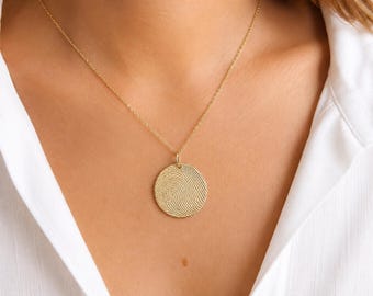 Silver Fingerprint Necklace, Personalized Fingerprint Pendant, Custom Memorial Necklace, Sterling Silver Keepsake Jewelry, Gift for Mom Dad