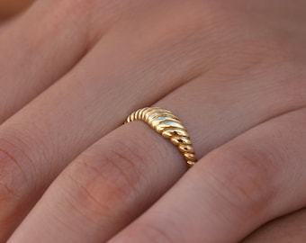 solid gold ring 9K-14K-18K, croissant ring, dome ring, gift for her, statement ring, modern