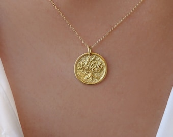 Solid Gold (9K, 14K, 18K) Tree of Life Necklace, Personalized Gold Tree of Life Necklace, Family Gold Charm, Tree of Life Gift Necklace