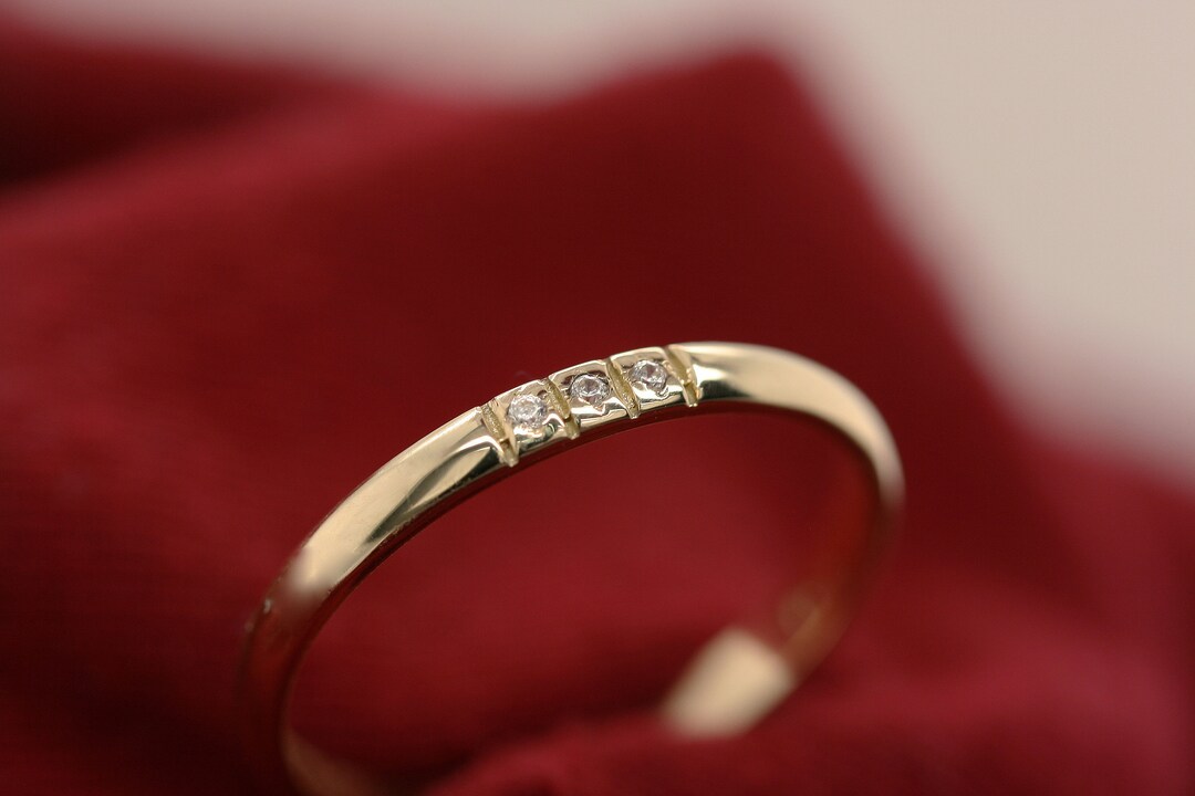 Handmade Solid Gold Ring 14K18K Dainty Diamond Ring Three Etsy