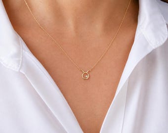 Solid Gold Taurus Zodiac Necklace with Diamond - Star Sign Gift
