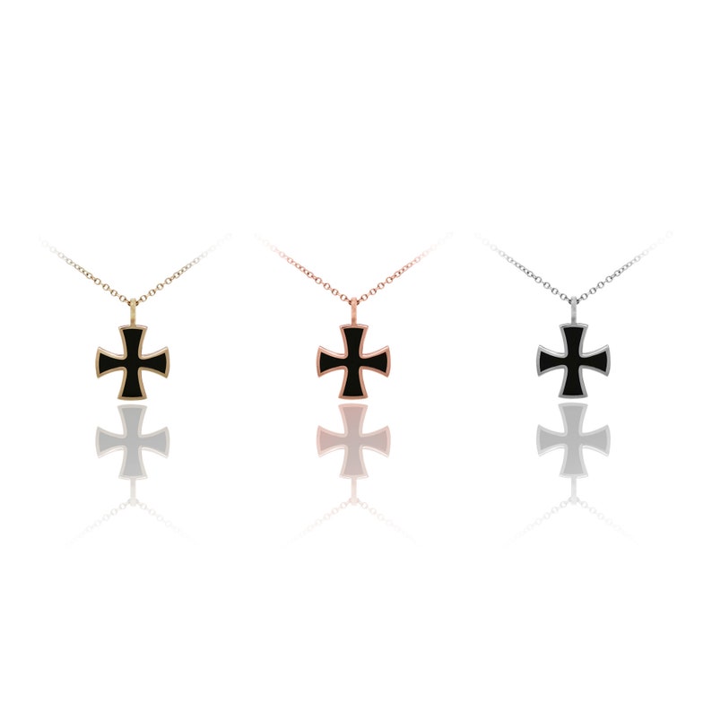 Solid gold black filled cross 14K-9K, Black Enamel Cross, Minimalist Knights Templar cross, Dainty cross pendant, Square cross, Tiny cross image 2