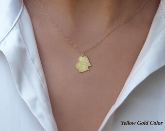 Fingerprint Double Heart Necklace: Silver, Gold Plated, Handwriting Jewelry