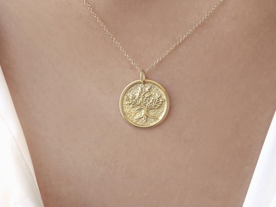 Solid Gold Tree of Life Necklace Κ9, Κ14, Κ18, Personalized Family