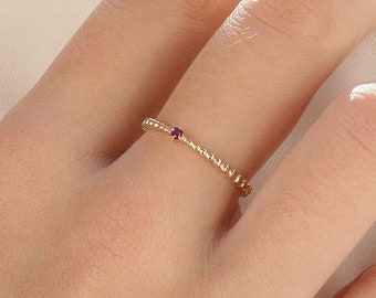 Solid Gold Multi-Stone Ring | Sapphire & Ruby | Dainty Modern Engagement Ring