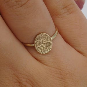 Solid Gold Oval Fingerprint Ring, Minimalist Custom Band Jewelry Gift for Her, Gift for mom