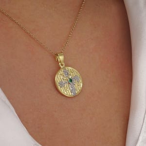 Solid Gold Constantine Pendant with Stone - ICXC NIKA 2 side Coin Necklace