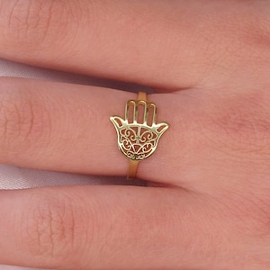 Solid Gold Hamsa Ring | Protection Gift for Her | 9K, 14K, 18K