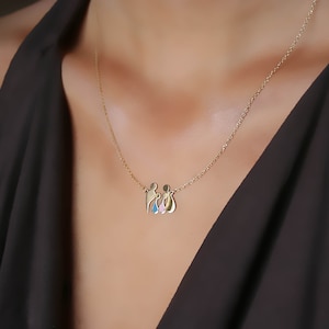 14K Solid Gold Family Necklace: Personalized Charm Pendant for Mother, Father, Children - Holiday Gift