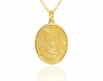 Personalized Oval Fingerprint Necklace in Solid Gold, Custom Fingerprint Pendant, Memorial Jewelry, Keepsake Necklace, Unique Gift for Her