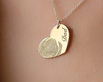 Solid Gold Heart Fingerprint Necklace, Mother’s Day gift, Mother’s Day