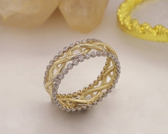 Solid Gold Cubic Zirconia K14 DNA Helix Ring, Gold Dna Ring, Gold Band Ring, Double Helix Ring, Curve Gold Ring, Minimal DNA Science Jewel