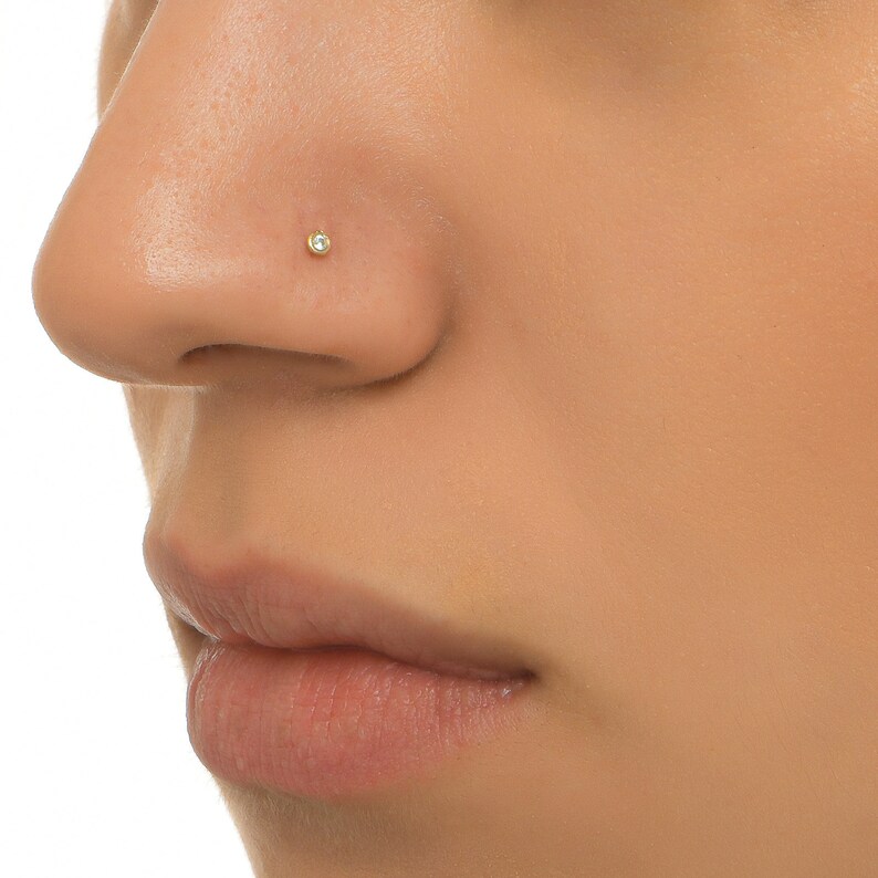 Solid Gold Nose Stud 14K18K Nose Stud Genuine Diamond Etsy