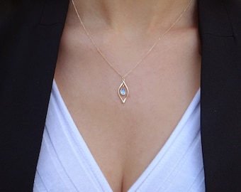 Solid gold (9K-14K-18K) Aquamarine Teardrop Necklace, March Birthstone Necklace, Christmas Gift, Minimalist Jewel, Valentine Day Gift