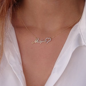 Solid Gold Cubic Zirconia Mother Necklace K14, Diamond Mama Necklace,  Mother&#39;s Day Gift
