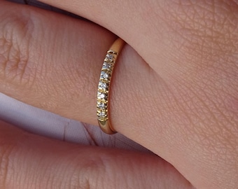 14k-18k Solid Gold Seven Diamond Ring - Minimalist Jewelry Gift for Her, Engagement Band