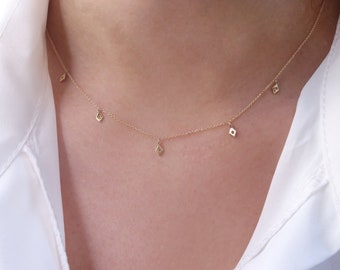 Solid Gold Rhombus Necklace in K14/K18, Geometric Layered Minimalist Gold Pendant
