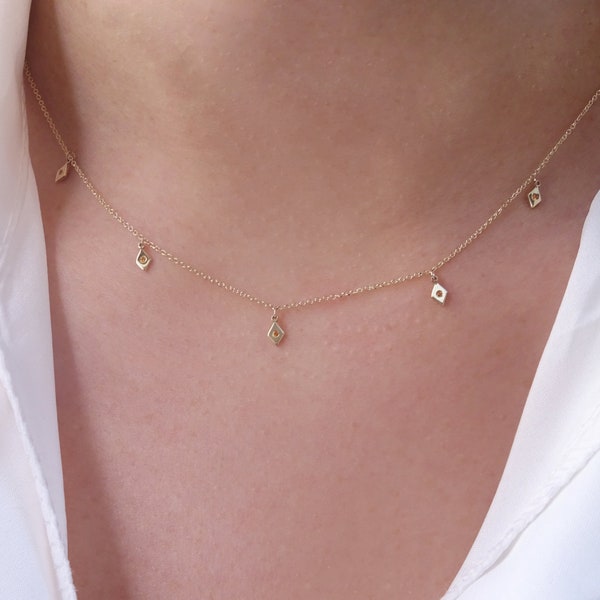 Solid Gold Dainty Rhombus Necklace, K14 Gold Rhombus Necklace, Gold Chain Rhombus Layered Necklace K18, Geometric K9 Necklace for Women