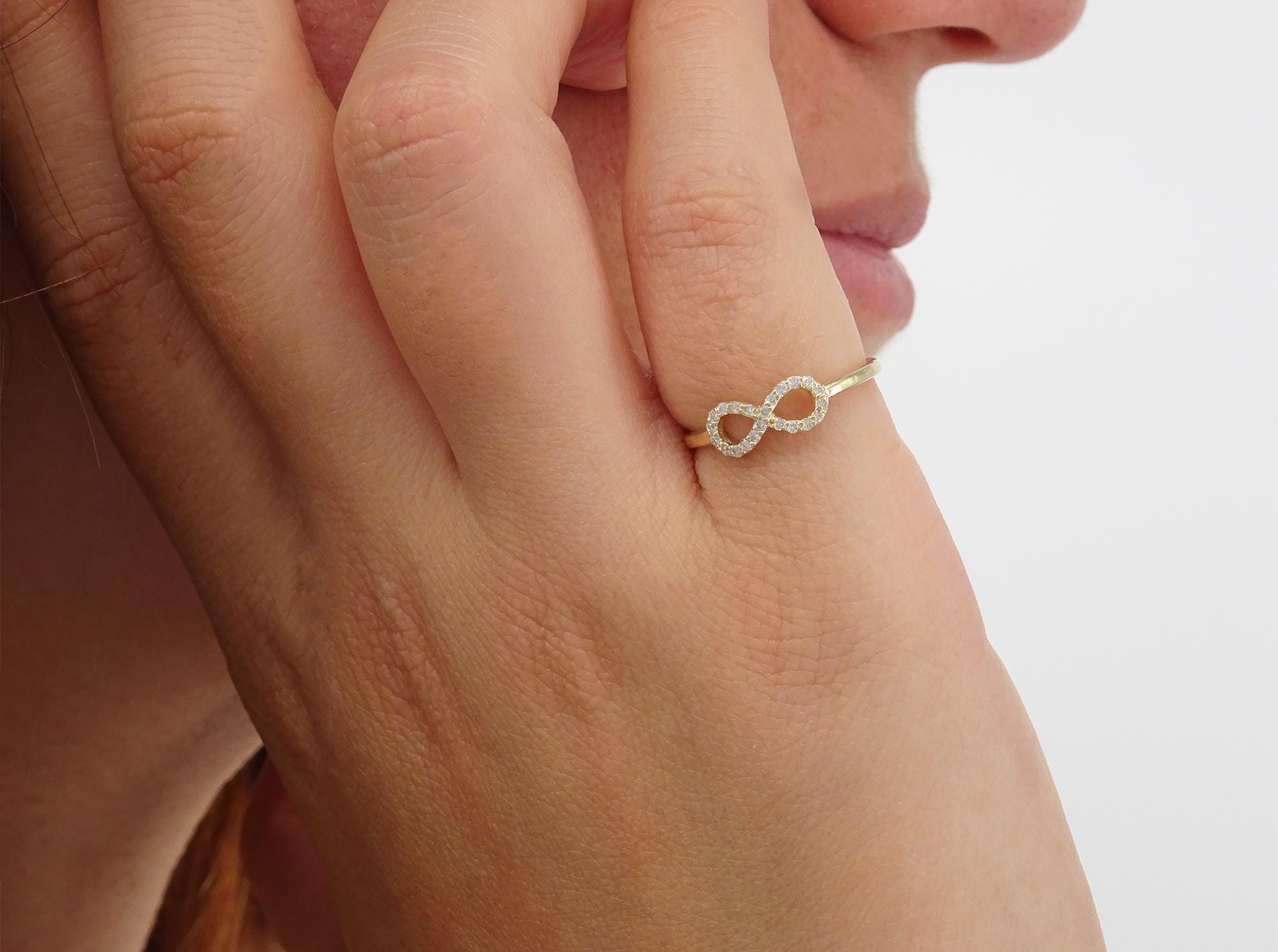 Solid Gold Diamond Infinity Ring, Dainty Promise & Love Ring, 14K-18K
