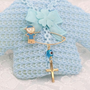 Solid Gold Safety Baby Pin, Newborn Boy Amulet & Evil Eye Protection, Baby Shower Gift