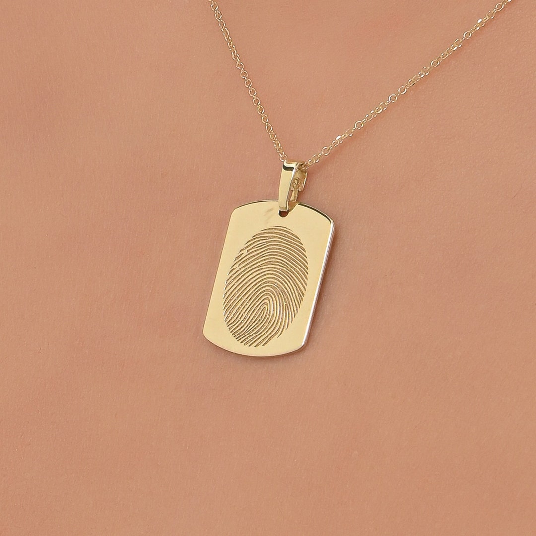 Solid Gold 14K Fingerprint Pendant, Rectangular Pendant, Personalized