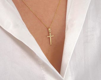 14K/18K Solid Gold Cross Necklace: Diamond Charm, Religious Jewelry