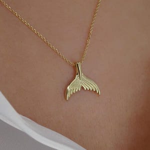 Solid Gold Whale Tale Pendant, Mermaid Tail Charm in 9K, 14K or 18K