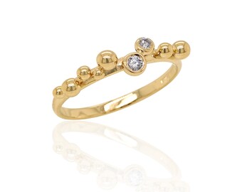 Solid Gold 18K Ring Decorated with Diamond Stones, Delicate Diamond Ring K9, Diamond Stones Ring, Anniversary gift for her,Diamond Ring  K14